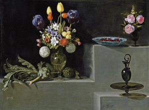 Still Life with Flowers, Artichokes, Cherries and Glassware